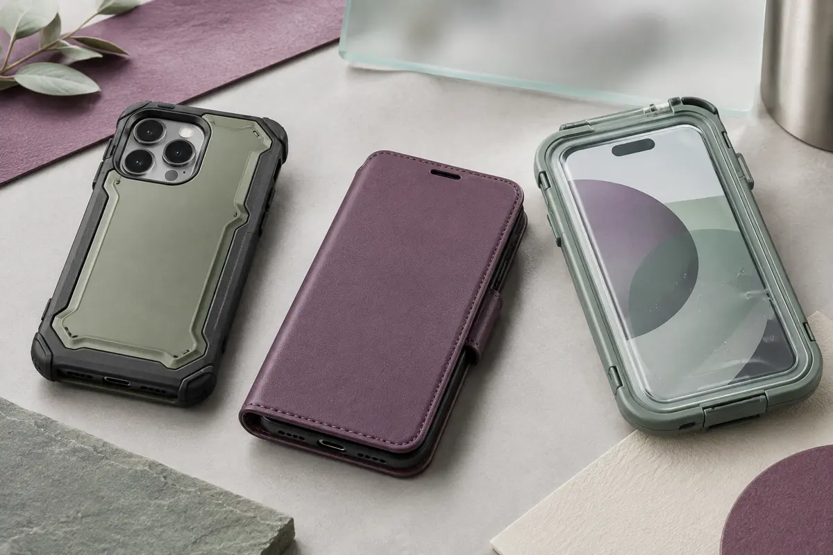 Différents modèles de coques de protection pour smartphone présentés côte à côte