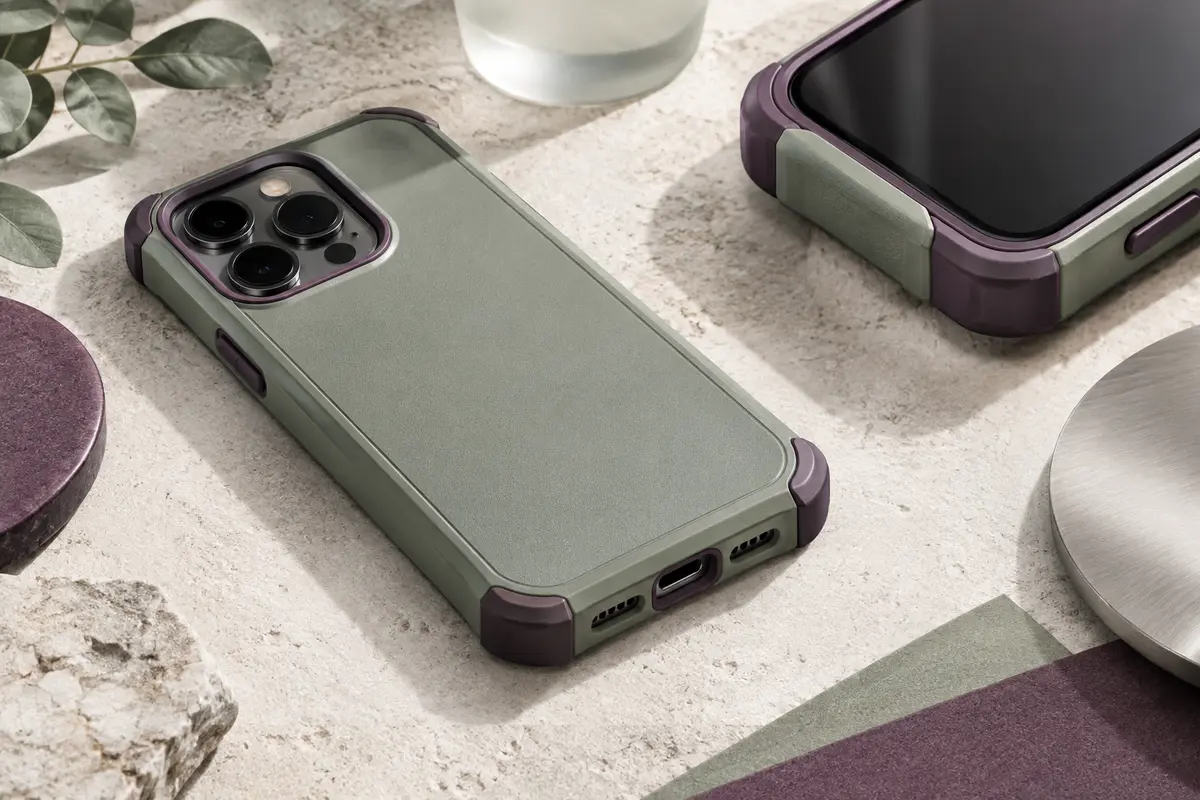 Coque antichoc de smartphone montrant ses coins renforcés et ses bords protecteurs