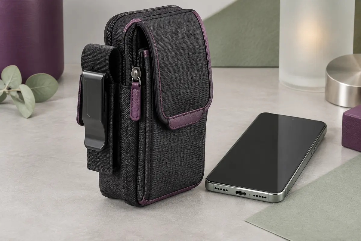 Étui ceinture pour smartphone avec clip et passant de fixation visibles