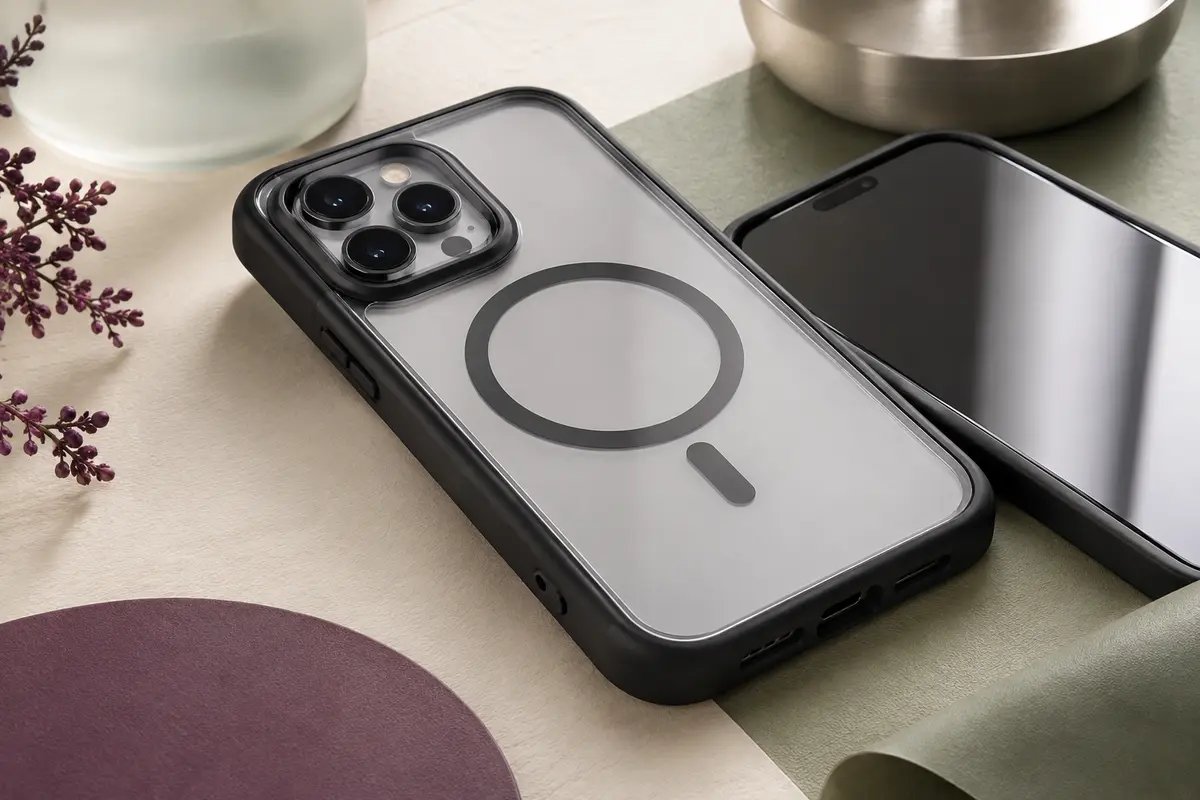 Coque intégrale noire à filtre anti-espion, dos transparent, anneau magnétique et protection de caméra