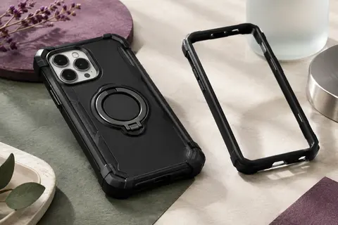 Coque antichoc noire pour Galaxy S23 avec renforts aux coins et béquille arrière intégrée
