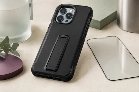 Coque hybride noire pour Galaxy Xcover 5 avec béquille arrière intégrée et rebords renforcés