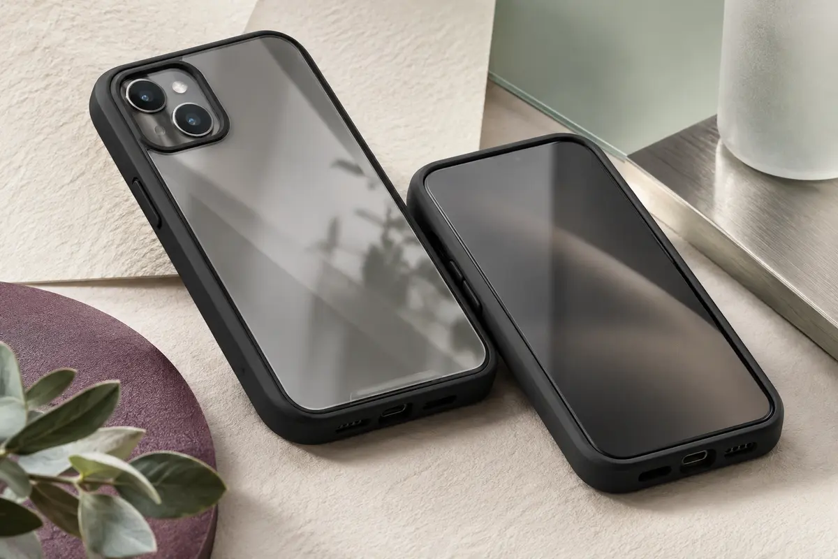 Coque intégrale noire pour Galaxy S24, avec protecteur d’écran et dos transparent.
