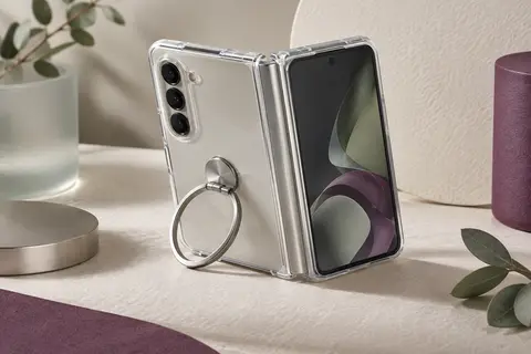 Coque transparente pour Galaxy Z Fold 8 avec verre trempé et béquille métallique rotative