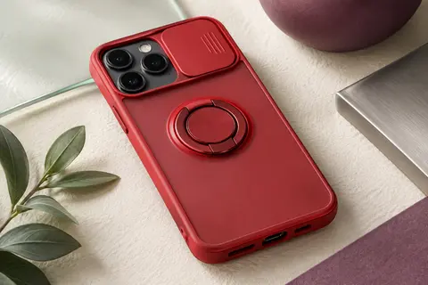 Coque rouge pour Galaxy A56/A36 5G avec anneau support et cache caméra coulissant