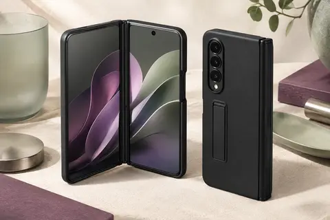 Coque noire mate pour Galaxy Z Fold 6 avec protection de charnière, verre avant et support intégré