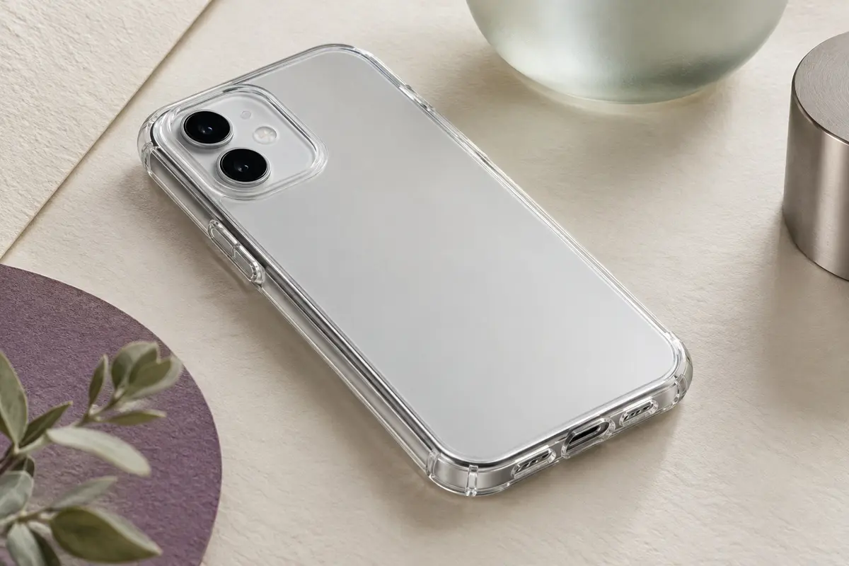 Coque transparente Tech21 Evo Clear ajustée sur un smartphone, avec ses bords fins visibles